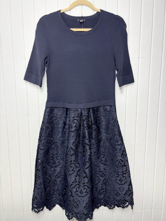 Ann Taylor Navy Lace Fit & Flare Dress Elegant Cocktail Wedding Guest 1/2 Sleeve Ann Taylor Navy Lace Fit & Flare Dress Elegant Cocktail Wedding Guest 1/2 Sleeve
